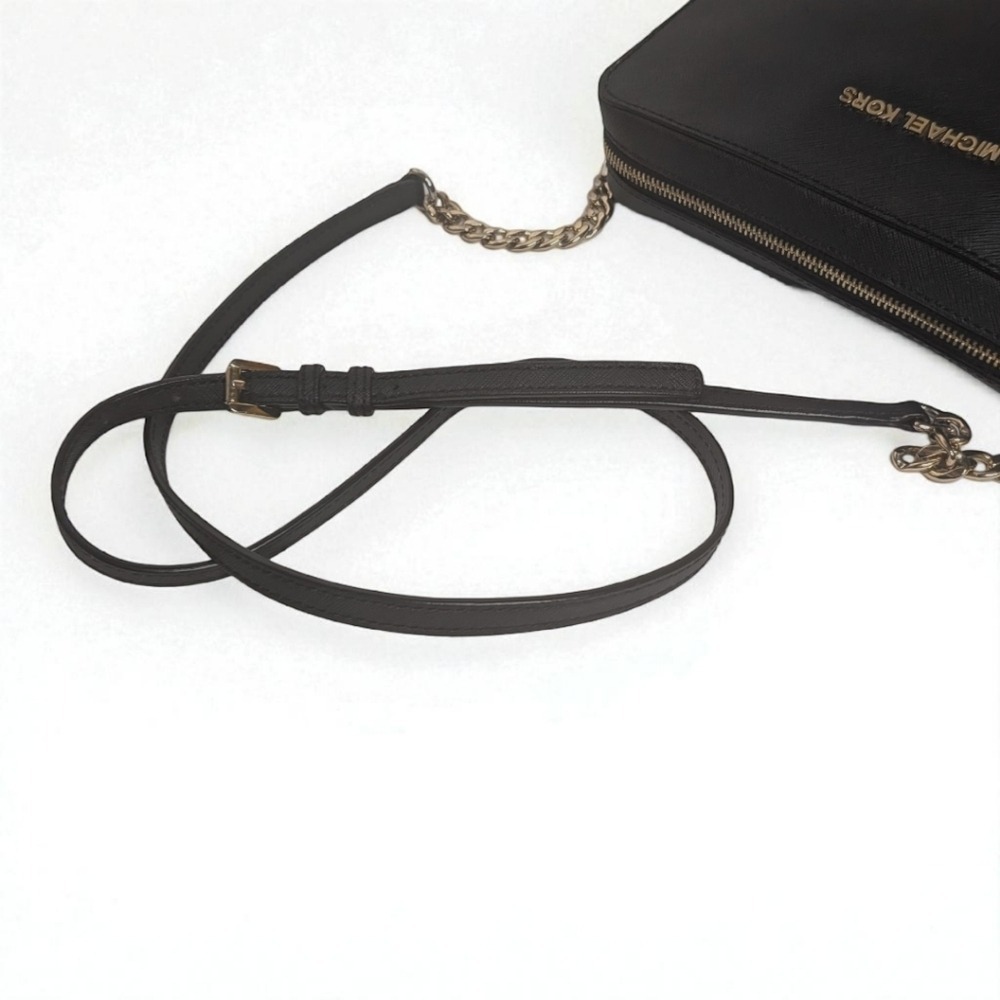 MICHAEL KORS Black Saffiano Leather Crossbody Bag Chain Strap Purse - Picture 10 of 12
